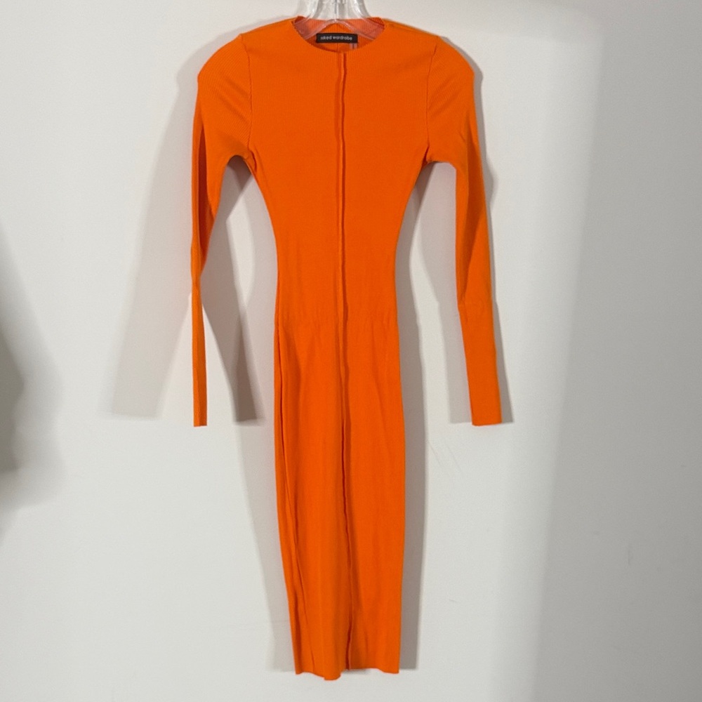 Naked Wardrobe Bold Orange Long Sleeve Dress
